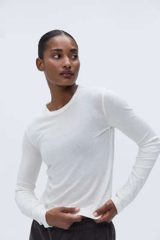 eco - friendly women sport bra made from recycled materials Sheer Long Sleeve Scoop Top - Marshmallow White eco - friendly women sport bra made from recycled materials Sheer Long Sleeve Scoop Top - Marshmallow White