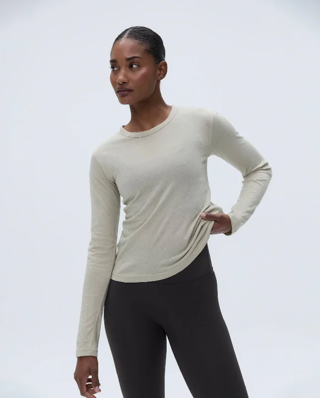 hand - made women sport bra for unique craftsmanship Sheer Long Sleeve Scoop Top - Sand hand - made women sport bra for unique craftsmanship Sheer Long Sleeve Scoop Top - Sand