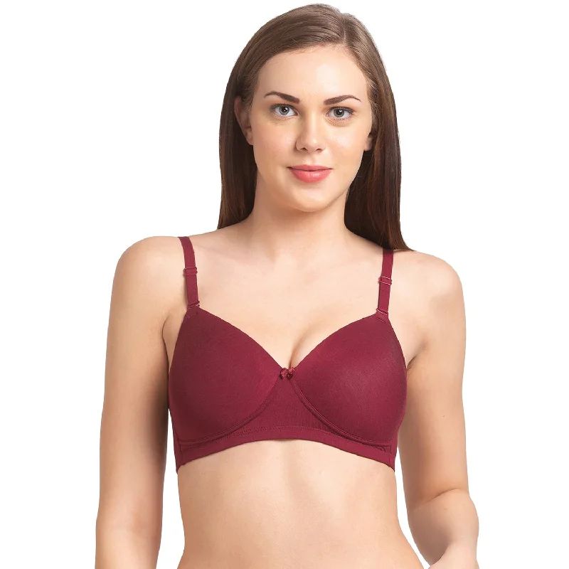 Molded cup underwire wired bras for a natural shape Zinnia-Soft Padded Solid T-shirt Bra Maroon Molded cup underwire wired bras for a natural shape Zinnia-Soft Padded Solid T-shirt Bra Maroon