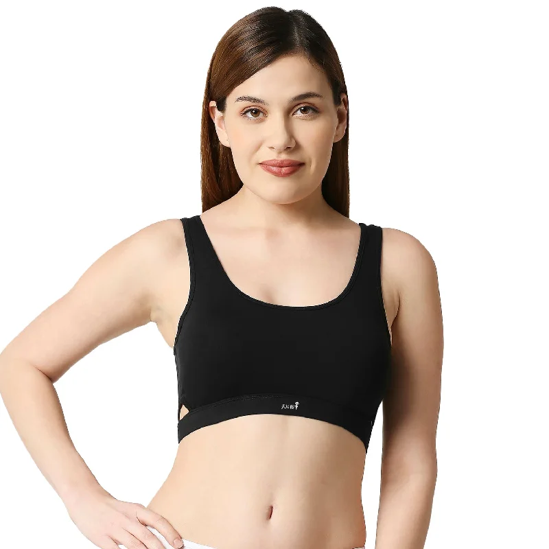 Adjustable strap underwire wired bras for a custom fit JS 90-4-Padded Solid Low Impact Sports Bra Black Adjustable strap underwire wired bras for a custom fit JS 90-4-Padded Solid Low Impact Sports Bra Black