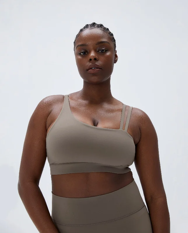 unpadded women sport bra for a natural feel Ultimate Asymmetric Double Strap  Bra - Cocoa Brown