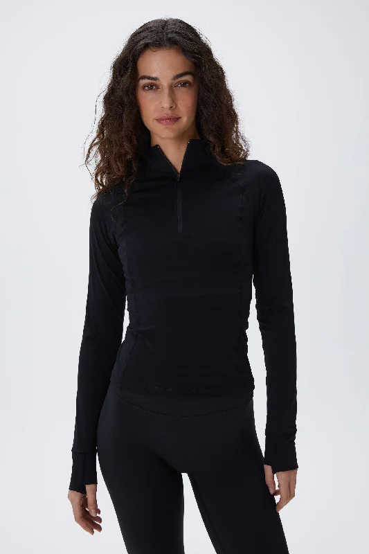 low impact breathable women sport bra Ultimate Long Sleeve Quarter Zip Top - Black