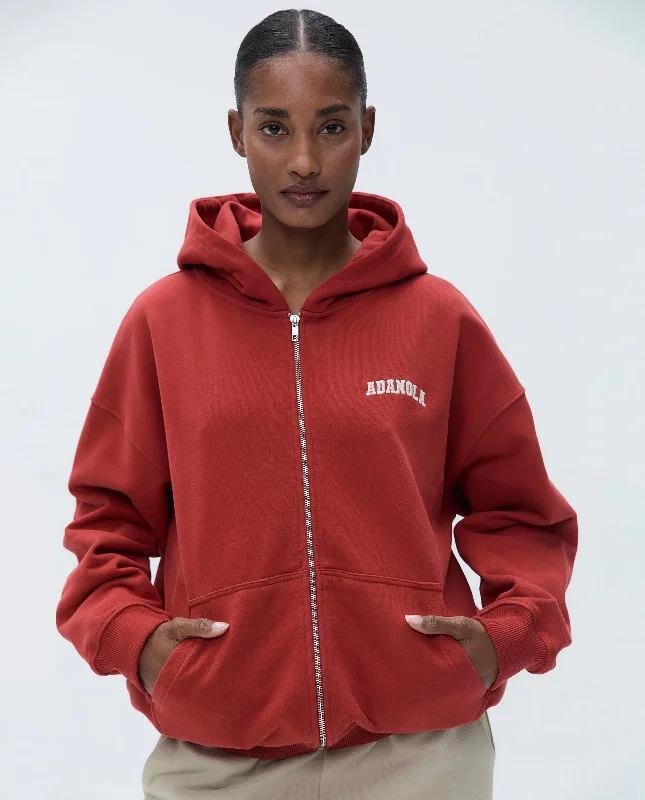 anti - odor women sport bra for freshness Varsity Oversized Full Zip Hoodie - Vintage Red