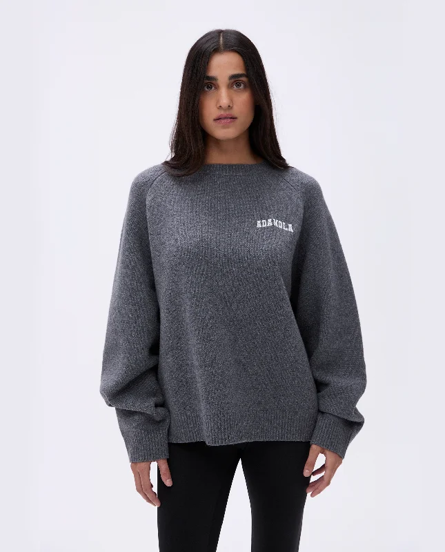 anti - odor women sport bra for freshness Varsity Oversized Knit Sweatshirt - Dark Grey/Cream
