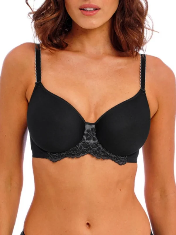 lace trim women T Shirt Bras for a feminine touch Florilege Moulded Spacer Bra - Black lace trim women T Shirt Bras for a feminine touch Florilege Moulded Spacer Bra - Black