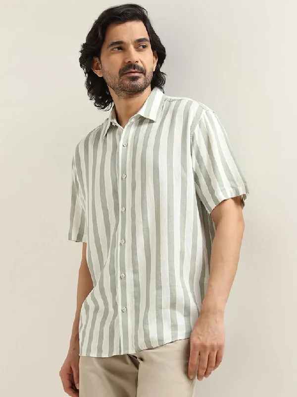 Women's pants for garden parties Colored women jeans in vibrant hues like red and yellow Ascot Sage Striped Relaxed Fit Blended Linen Shirt Women's pants for garden parties Colored women jeans in vibrant hues like red and yellow Ascot Sage Striped Relaxed Fit Blended Linen Shirt