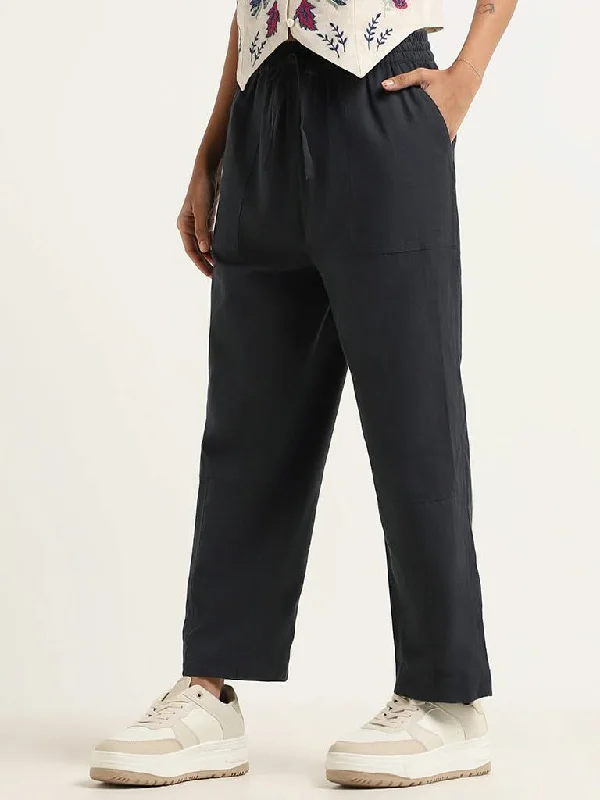 Women's ruffled hem dress pants Cargo women jeans with multiple pockets for added functionality Bombay Paisley Navy Plain Cotton Pants Women's ruffled hem dress pants Cargo women jeans with multiple pockets for added functionality Bombay Paisley Navy Plain Cotton Pants