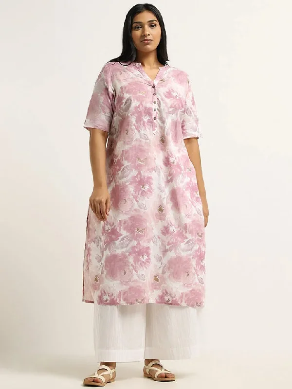 Women's pants for family gatherings Embroidered women jeans with intricate patterns Diza Lilac Floral Printed Cotton Kurta Women's pants for family gatherings Embroidered women jeans with intricate patterns Diza Lilac Floral Printed Cotton Kurta