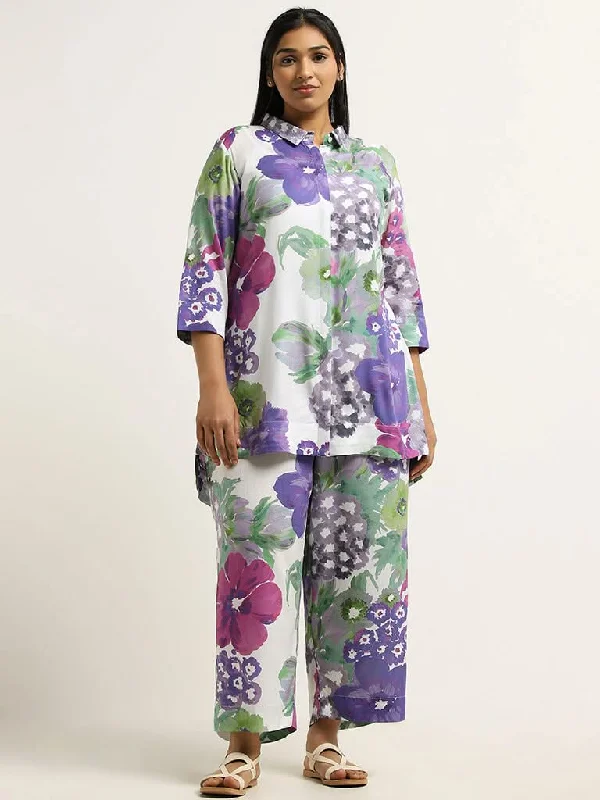 Women's two - piece pant set Ripped women jeans for a rebellious and fashion - forward style Diza Lilac Floral Printed Tunic Women's two - piece pant set Ripped women jeans for a rebellious and fashion - forward style Diza Lilac Floral Printed Tunic