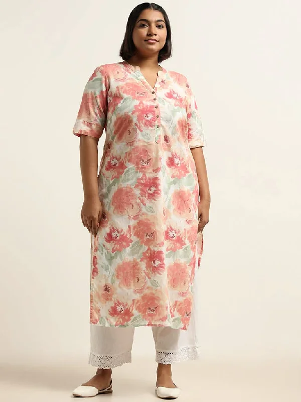 Women's tall - length straight pants Skinny women jeans with a form - fitting design Diza Peach Floral Cotton Kurta Women's tall - length straight pants Skinny women jeans with a form - fitting design Diza Peach Floral Cotton Kurta