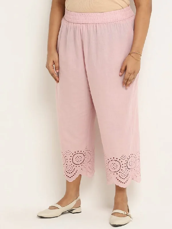 Women's pants with wrinkle - resistant material Cargo women jeans with multiple pockets for added functionality Diza Pink Cotton Cutwork Pants Women's pants with wrinkle - resistant material Cargo women jeans with multiple pockets for added functionality Diza Pink Cotton Cutwork Pants
