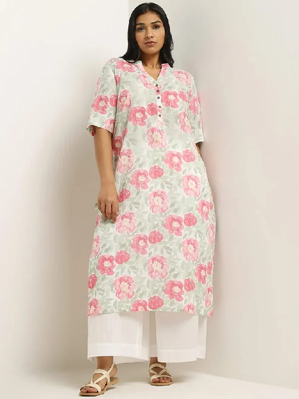 Women's spring - fresh floral pants Skinny women jeans with a form - fitting design Diza Pink Floral Printed Cotton Kurta Women's spring - fresh floral pants Skinny women jeans with a form - fitting design Diza Pink Floral Printed Cotton Kurta
