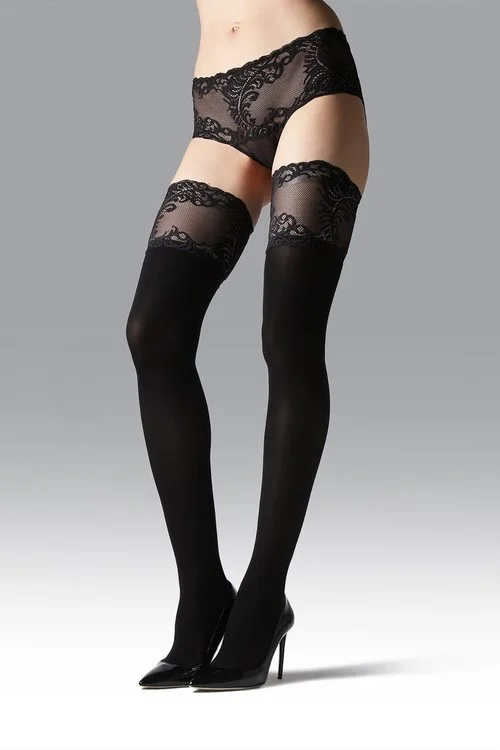 Cotton Tights for Comfort Feathers Opaque Thigh Highs