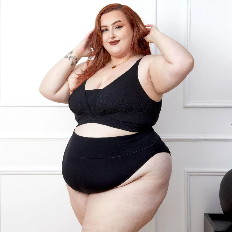 Fashion Tights for Women Ribbed Bra Full Cup - Black