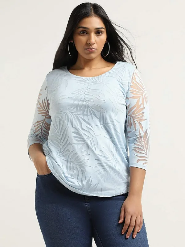 Women's petite - fit skinny pants High - waisted women jeans for a flattering silhouette Gia Blue Self-Patterned Top Women's petite - fit skinny pants High - waisted women jeans for a flattering silhouette Gia Blue Self-Patterned Top