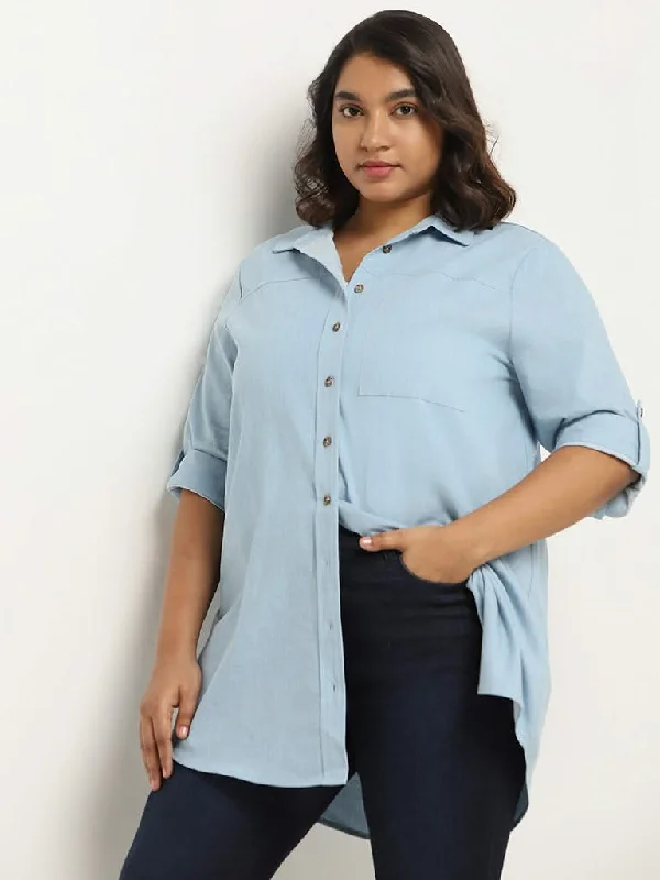Women's lace - trimmed evening pants Light - wash women jeans for a fresh and summery appearance Gia Plain Blue Cotton Shirt Women's lace - trimmed evening pants Light - wash women jeans for a fresh and summery appearance Gia Plain Blue Cotton Shirt
