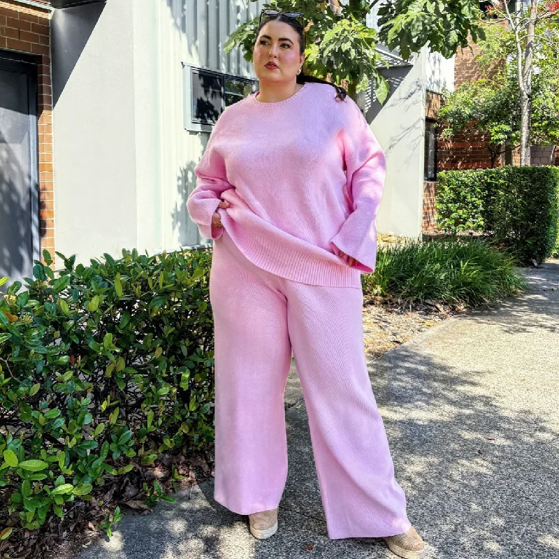 Women's Tights for Yoga Knit Sweater & Wide Leg Trousers Pétale de Rose Bundle