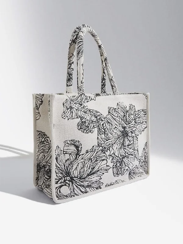 Women's tassel - adorned boho pants Embellished women jeans with studs or rhinestones for a glamorous touch LOV Black & White Floral Nina Tote Bag Women's tassel - adorned boho pants Embellished women jeans with studs or rhinestones for a glamorous touch LOV Black & White Floral Nina Tote Bag