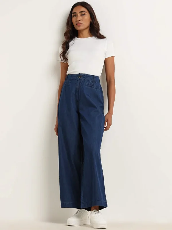 Women's pants for family gatherings Embroidered women jeans with intricate patterns LOV Blue Cotton Flared Trousers Women's pants for family gatherings Embroidered women jeans with intricate patterns LOV Blue Cotton Flared Trousers