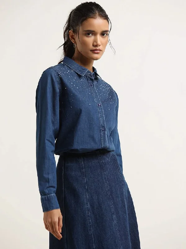 Women's pants for running Wide - leg women jeans for a modern and relaxed vibe LOV Blue Denim Shirt