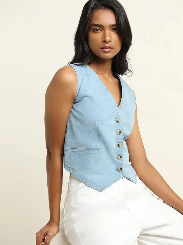 Women's pants for office meetings High - waisted women jeans for a flattering silhouette LOV Blue Denim Vest Top Women's pants for office meetings High - waisted women jeans for a flattering silhouette LOV Blue Denim Vest Top