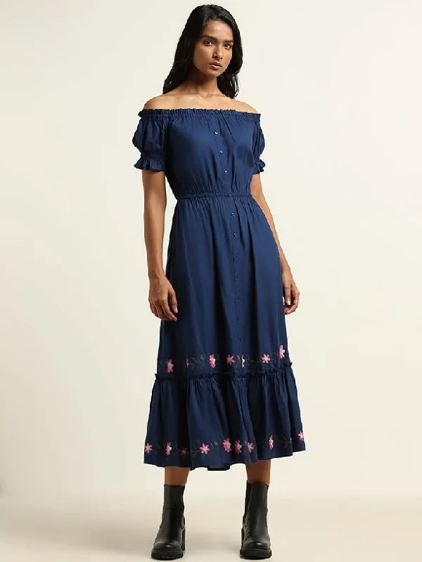 Women's pants with quick - dry fabric Button - fly women jeans with a traditional touch LOV Navy Cotton Off Shoulder Dress Women's pants with quick - dry fabric Button - fly women jeans with a traditional touch LOV Navy Cotton Off Shoulder Dress