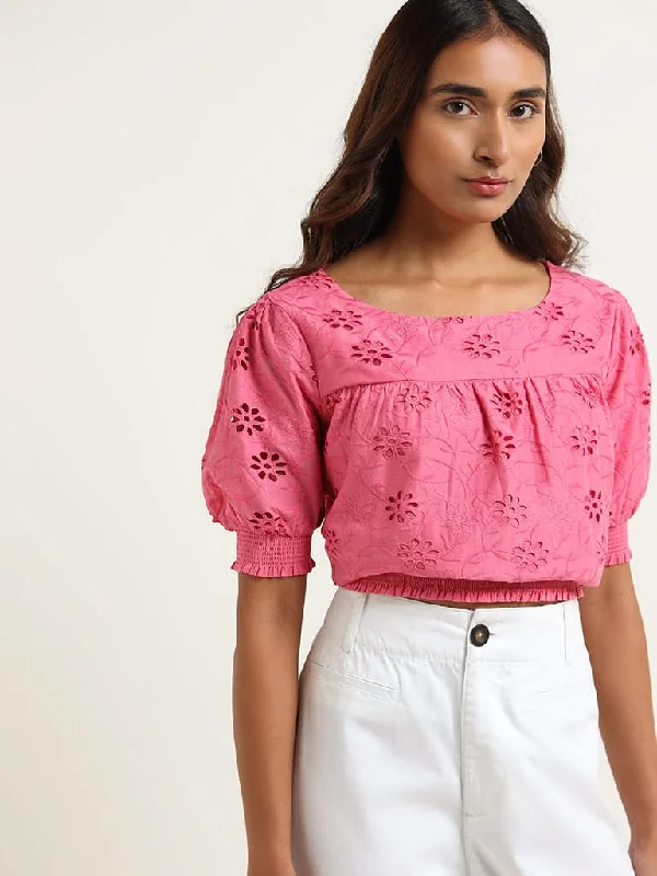 Women's senior - friendly lounge pants Embroidered women jeans with intricate patterns LOV Pink Cotton Schiffli Top Women's senior - friendly lounge pants Embroidered women jeans with intricate patterns LOV Pink Cotton Schiffli Top