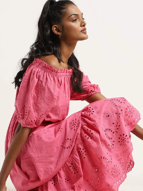 Women's spring - fresh floral pants Skinny women jeans with a form - fitting design LOV Pink Schiffili Cotton Maxi Dress