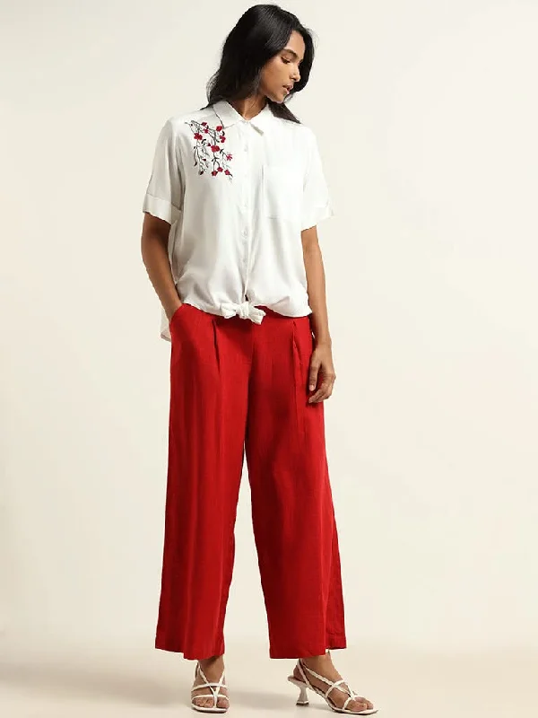 Women's high - waisted yoga pants Skinny women jeans with a form - fitting design LOV Plain Red Cotton Palazzos Women's high - waisted yoga pants Skinny women jeans with a form - fitting design LOV Plain Red Cotton Palazzos