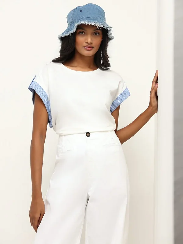 Women's two - piece pant set Ripped women jeans for a rebellious and fashion - forward style LOV White Cotton Top Women's two - piece pant set Ripped women jeans for a rebellious and fashion - forward style LOV White Cotton Top