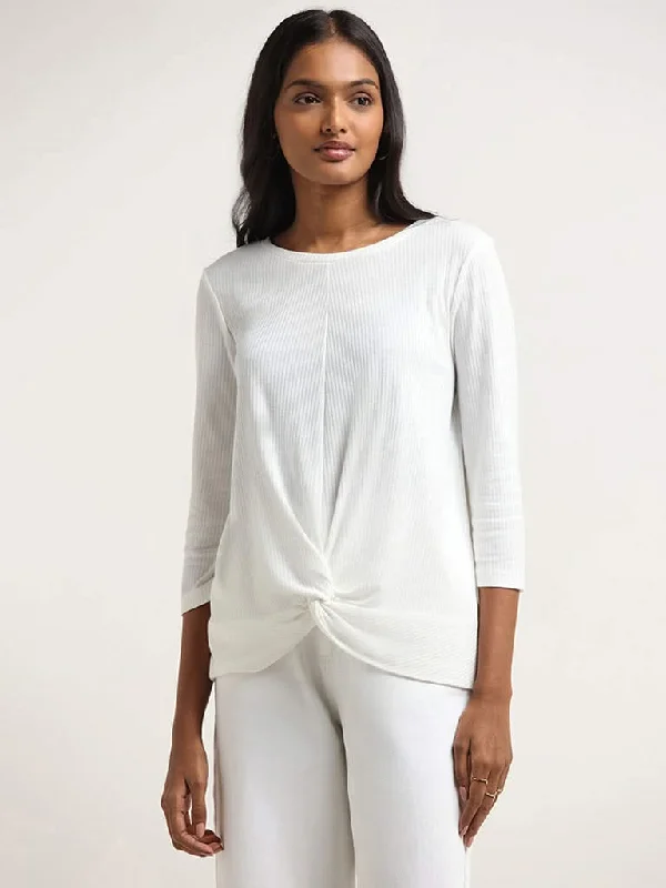 Women's pants for running Wide - leg women jeans for a modern and relaxed vibe LOV White Knotted Top