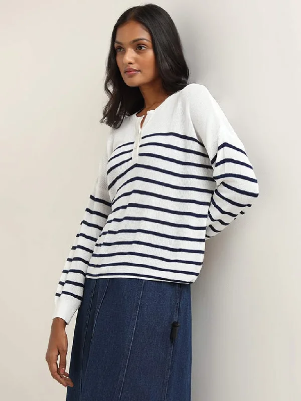 Women's corduroy fall pants Dark - wash women jeans for a sophisticated and slimming effect LOV White Striped Knitted Top Women's corduroy fall pants Dark - wash women jeans for a sophisticated and slimming effect LOV White Striped Knitted Top