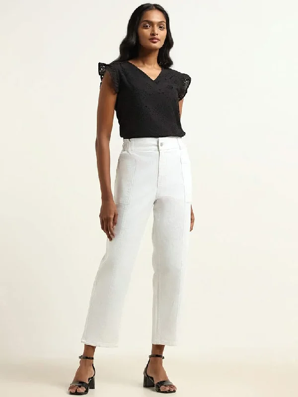 Women's pants with mesh panels Jeggings women jeans combining the comfort of leggings and style of jeans LOV White Wide Leg - Fit Mid - Rise Jeans Women's pants with mesh panels Jeggings women jeans combining the comfort of leggings and style of jeans LOV White Wide Leg - Fit Mid - Rise Jeans