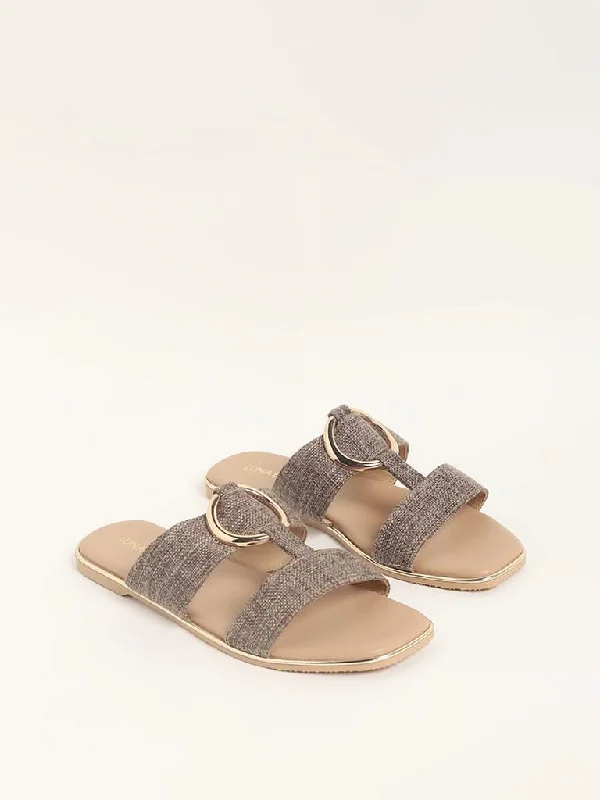 Women's matching top and pants set Mom jeans for a nostalgic and casual look LUNA BLU Brown Double Band Slides Women's matching top and pants set Mom jeans for a nostalgic and casual look LUNA BLU Brown Double Band Slides