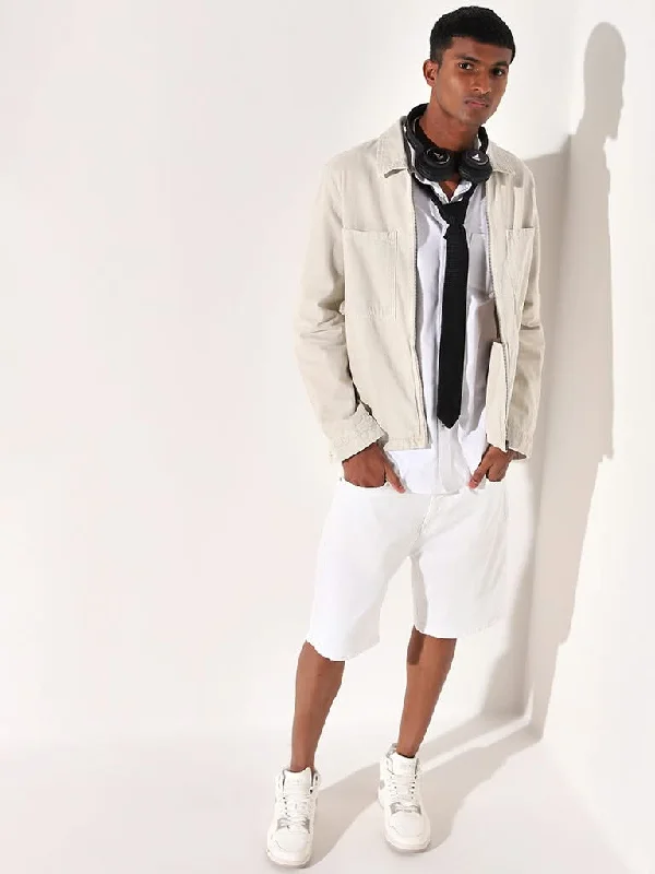 Women's pants for beach parties Straight - leg women jeans with a classic and timeless appeal Nuon Beige Zipper Cotton Jacket