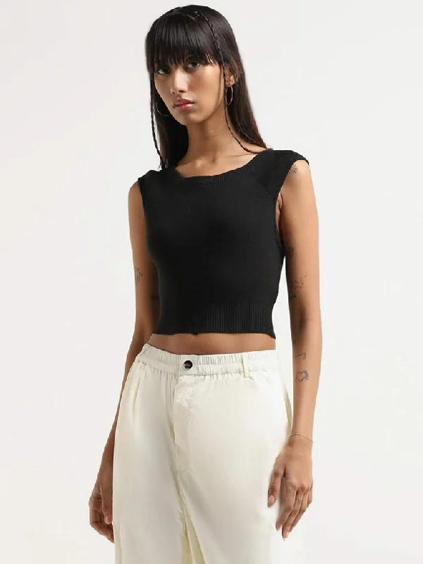 Women's pants for office meetings High - waisted women jeans for a flattering silhouette Nuon Black Self-Patterned Cotton Crop Top Women's pants for office meetings High - waisted women jeans for a flattering silhouette Nuon Black Self-Patterned Cotton Crop Top