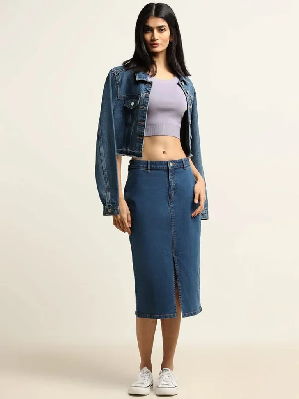 Women's button - fly jeans pants Wide - leg women jeans for a modern and relaxed vibe Nuon Blue Denim Skirt Women's button - fly jeans pants Wide - leg women jeans for a modern and relaxed vibe Nuon Blue Denim Skirt