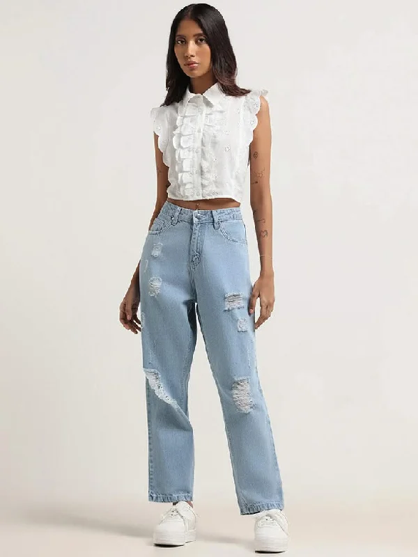 Women's designer brand pants High - rise flare women jeans for a 70s - inspired look Nuon Blue Ultra High Straight Fit Jeans Women's designer brand pants High - rise flare women jeans for a 70s - inspired look Nuon Blue Ultra High Straight Fit Jeans