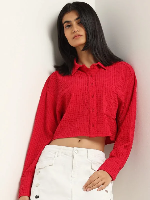 Women's one - piece jumpsuit pants Embroidered women jeans with intricate patterns Nuon Red Cotton Crop Shirt Women's one - piece jumpsuit pants Embroidered women jeans with intricate patterns Nuon Red Cotton Crop Shirt