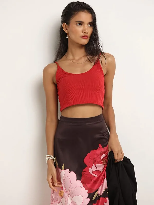 Women's petite - fit skinny pants High - waisted women jeans for a flattering silhouette Nuon Red Cotton Ribbed Crop Top Women's petite - fit skinny pants High - waisted women jeans for a flattering silhouette Nuon Red Cotton Ribbed Crop Top