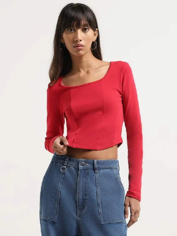Women's senior - friendly lounge pants Embroidered women jeans with intricate patterns Nuon Red Self-Patterned Crop T-Shirt Women's senior - friendly lounge pants Embroidered women jeans with intricate patterns Nuon Red Self-Patterned Crop T-Shirt