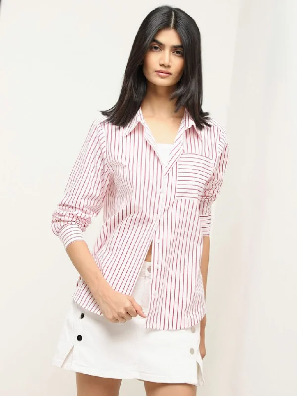 Women's leather moto pants Wide - leg women jeans for a modern and relaxed vibe Nuon Red Striped Cotton Shirt Women's leather moto pants Wide - leg women jeans for a modern and relaxed vibe Nuon Red Striped Cotton Shirt