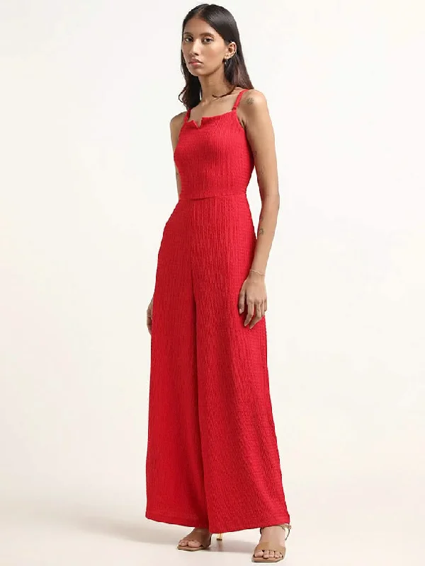 Women's tall - length straight pants Skinny women jeans with a form - fitting design Nuon Red Wrinkled Jumpsuit Women's tall - length straight pants Skinny women jeans with a form - fitting design Nuon Red Wrinkled Jumpsuit