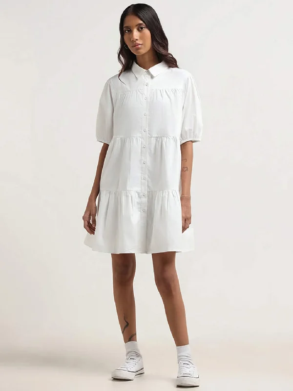Women's pants for office meetings High - waisted women jeans for a flattering silhouette Nuon White Tiered Shirt Dress Women's pants for office meetings High - waisted women jeans for a flattering silhouette Nuon White Tiered Shirt Dress
