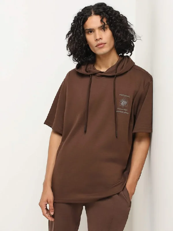 Women's pants with mesh panels Jeggings women jeans combining the comfort of leggings and style of jeans Studiofit Brown Hoodie Relaxed Fit T-Shirt