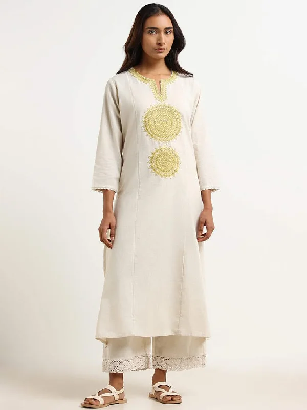 Women's on - sale casual pants Light - wash women jeans for a fresh and summery appearance Utsa Beige Embroidered Kurta Women's on - sale casual pants Light - wash women jeans for a fresh and summery appearance Utsa Beige Embroidered Kurta