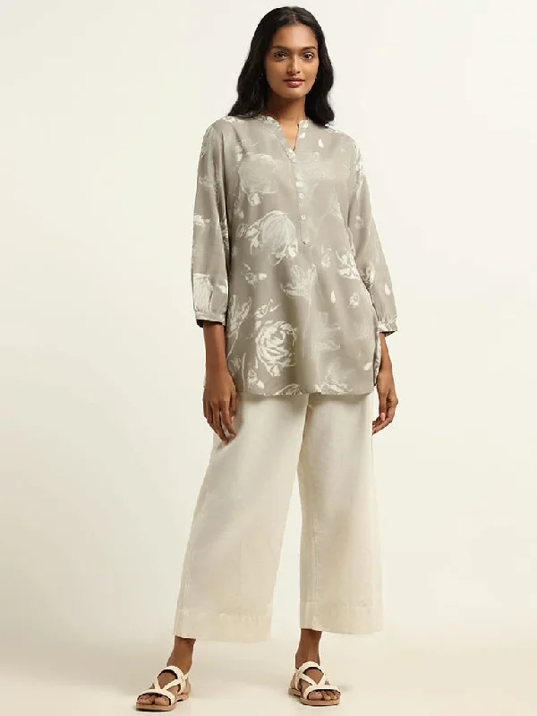 Women's long - sleeve jumpsuit pants Straight - leg women jeans with a classic and timeless appeal Utsa Beige Printed Kurti Women's long - sleeve jumpsuit pants Straight - leg women jeans with a classic and timeless appeal Utsa Beige Printed Kurti