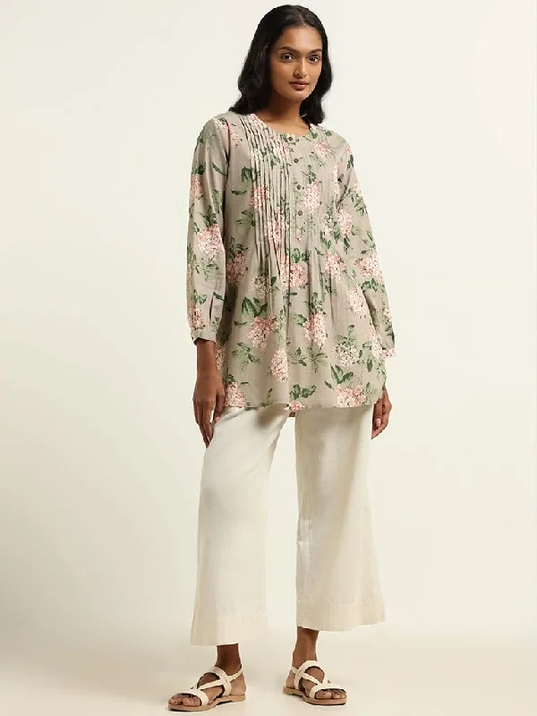 Women's pants for office meetings High - waisted women jeans for a flattering silhouette Utsa Beige Printed Kurti Women's pants for office meetings High - waisted women jeans for a flattering silhouette Utsa Beige Printed Kurti