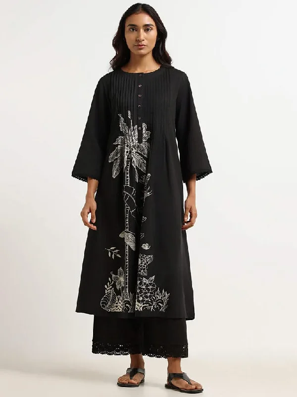 Women's long - length casual pants Straight - leg women jeans with a classic and timeless appeal Utsa Black Printed Kurta Women's long - length casual pants Straight - leg women jeans with a classic and timeless appeal Utsa Black Printed Kurta