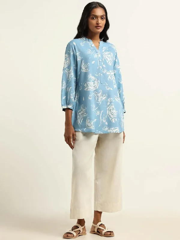 Women's pants for beach parties Straight - leg women jeans with a classic and timeless appeal Utsa Blue Printed Kurti Women's pants for beach parties Straight - leg women jeans with a classic and timeless appeal Utsa Blue Printed Kurti